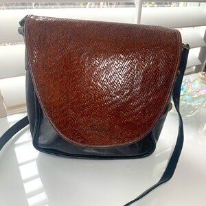 Vintage Brahmin Leather Flap Bag-Embossed Woven Pattern- Made in Massachutes